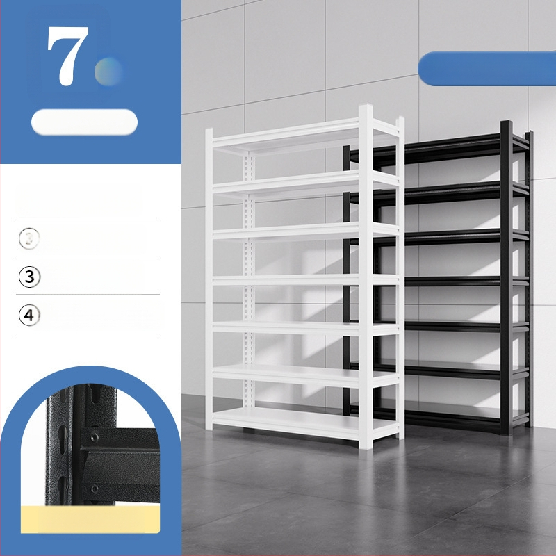 Domáci úložný regál z uhlíkovej ocele, 7-poschodový, podlahový, pohyblivý, s 2 krabičkami