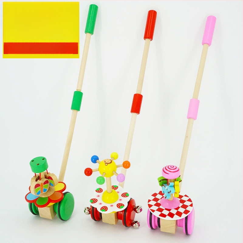 Drevená tlačná hračka pre dojčatá 0–2 rokov s motýľovou otáčajúcou sa tyčou, podporuje senzorický vývoj, vizuálny a kognitívny vývoj a koordináciu ruka–oko