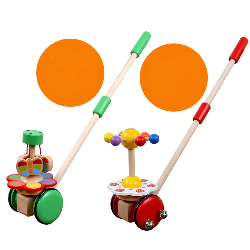 Drevená hračka na tlačenie pre batoľatá – Vzdelávacie zvieratá v karikatúrach, 0–3 roky