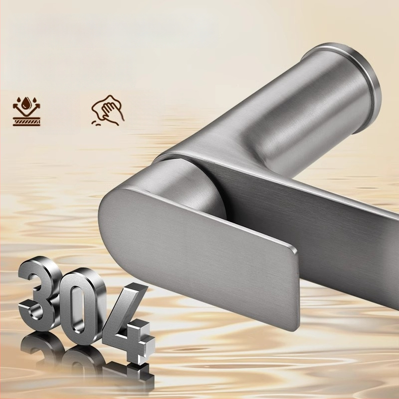 Nerezová oceľová kúpeľná umývadlová batéria s teplou a studenou vodou, keramický diskový ventil, 0-90°C, model 966