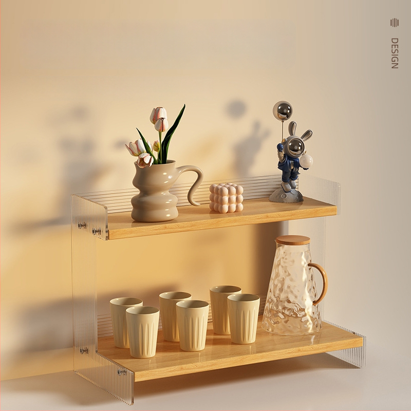 Stolný organizér na poháre a kozmetiku, 2-poschodový, akryl, jednoduchý a moderný dizajn, multifunkčný