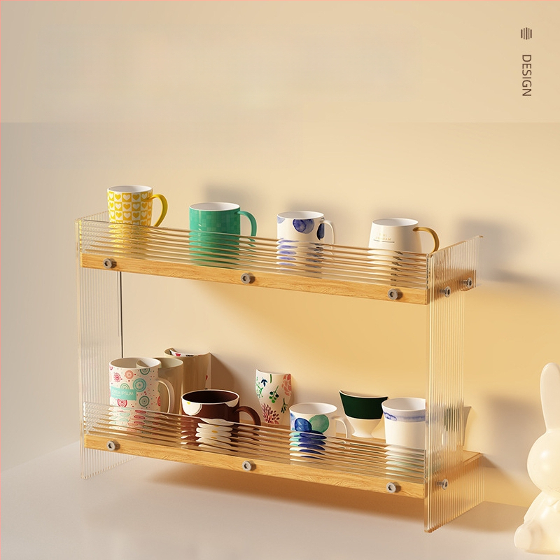 Stolný organizér na poháre a kozmetiku, 2-poschodový, akryl, jednoduchý a moderný dizajn, multifunkčný