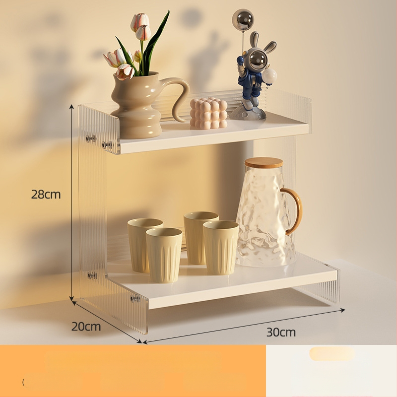 Stolný organizér na poháre a kozmetiku, 2-poschodový, akryl, jednoduchý a moderný dizajn, multifunkčný