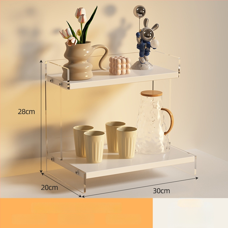 Stolný organizér na poháre a kozmetiku, 2-poschodový, akryl, jednoduchý a moderný dizajn, multifunkčný