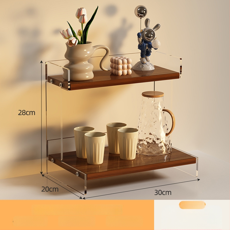 Stolný organizér na poháre a kozmetiku, 2-poschodový, akryl, jednoduchý a moderný dizajn, multifunkčný