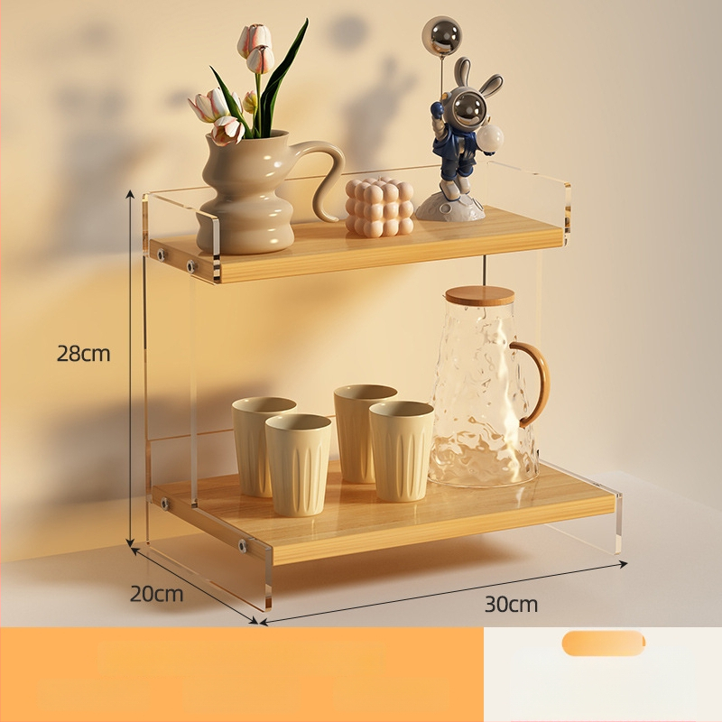Stolný organizér na poháre a kozmetiku, 2-poschodový, akryl, jednoduchý a moderný dizajn, multifunkčný