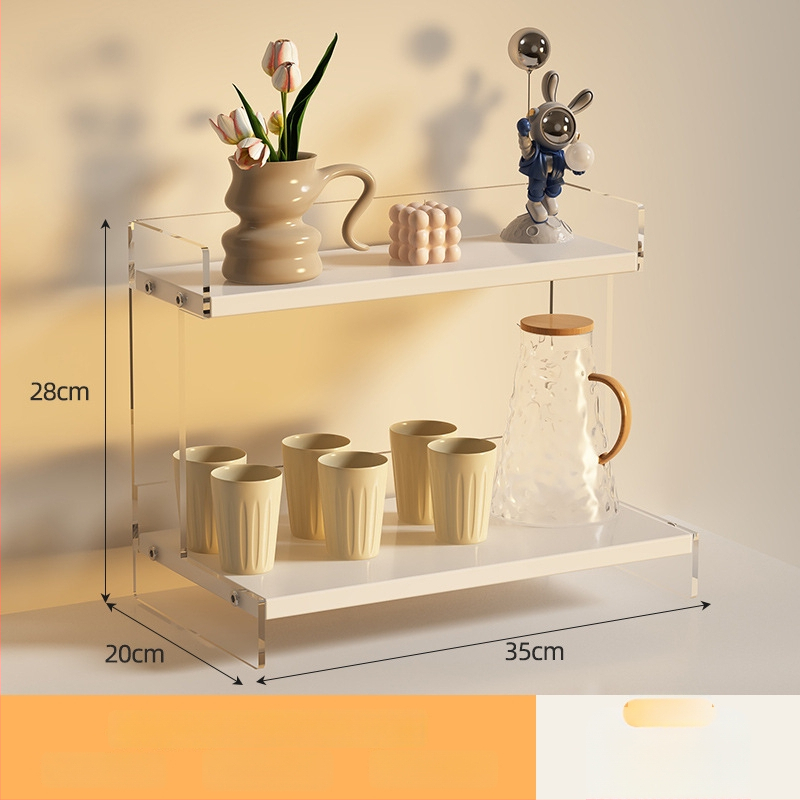 Stolný organizér na poháre a kozmetiku, 2-poschodový, akryl, jednoduchý a moderný dizajn, multifunkčný