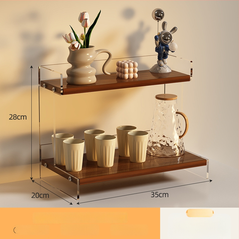 Stolný organizér na poháre a kozmetiku, 2-poschodový, akryl, jednoduchý a moderný dizajn, multifunkčný