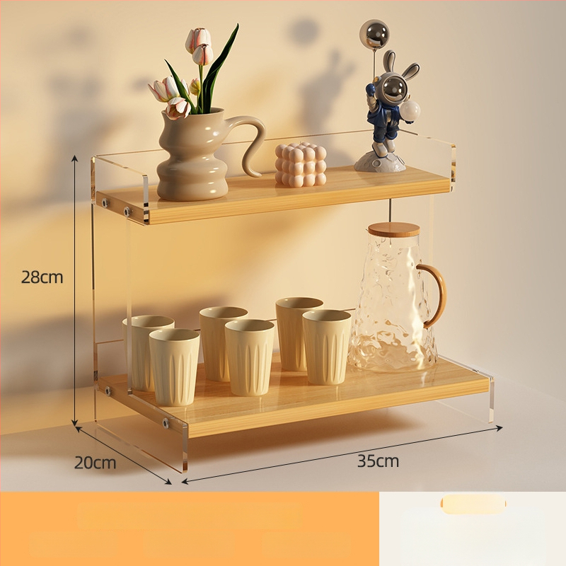 Stolný organizér na poháre a kozmetiku, 2-poschodový, akryl, jednoduchý a moderný dizajn, multifunkčný