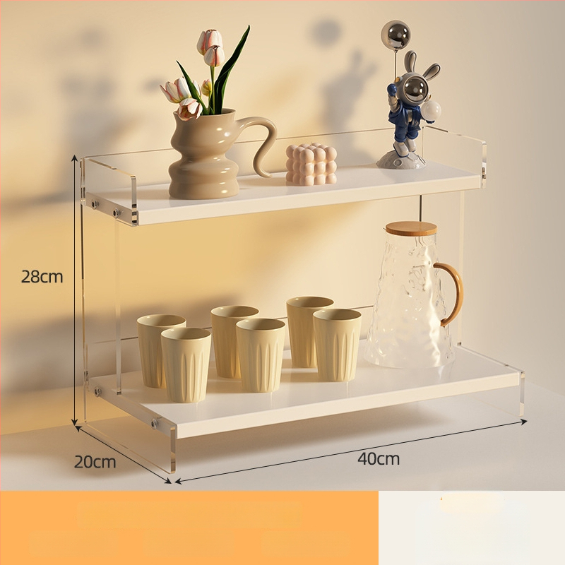 Stolný organizér na poháre a kozmetiku, 2-poschodový, akryl, jednoduchý a moderný dizajn, multifunkčný