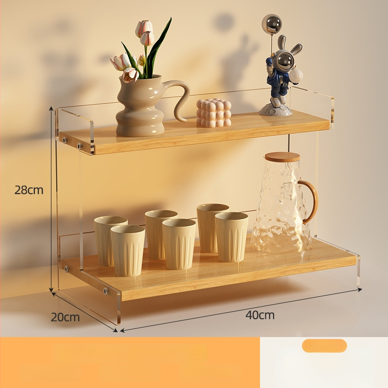 Stolný organizér na poháre a kozmetiku, 2-poschodový, akryl, jednoduchý a moderný dizajn, multifunkčný