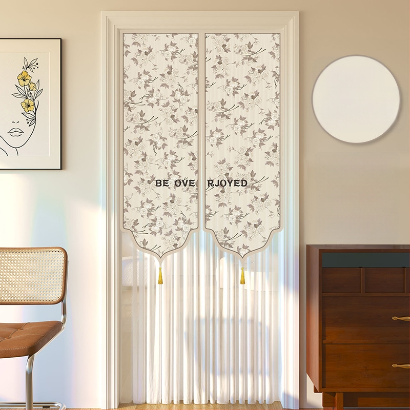 Dverový záves s čipkou, proti komárom, súkromie pre obývaciu izbu a spálňu – polyester, kvetinový vzor, moderný minimalistický štýl, jar 2025