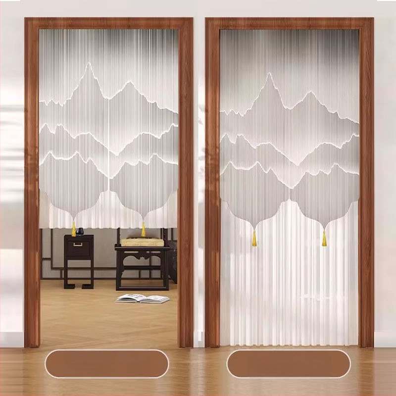 Dverový záves s čipkou, proti komárom, súkromie pre obývaciu izbu a spálňu – polyester, kvetinový vzor, moderný minimalistický štýl, jar 2025