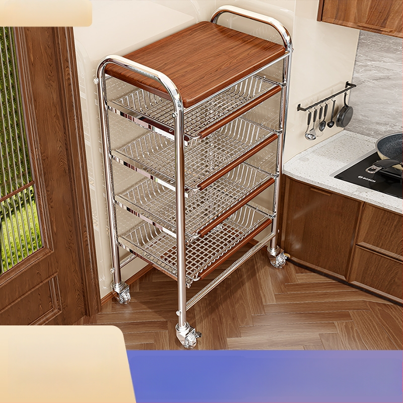 5-poschodový stojan na podlahe s kolieskami z uhlíkovej ocele – otočný, vlhkosť odolný organizér pre kuchyňu, spálňu a obývačku