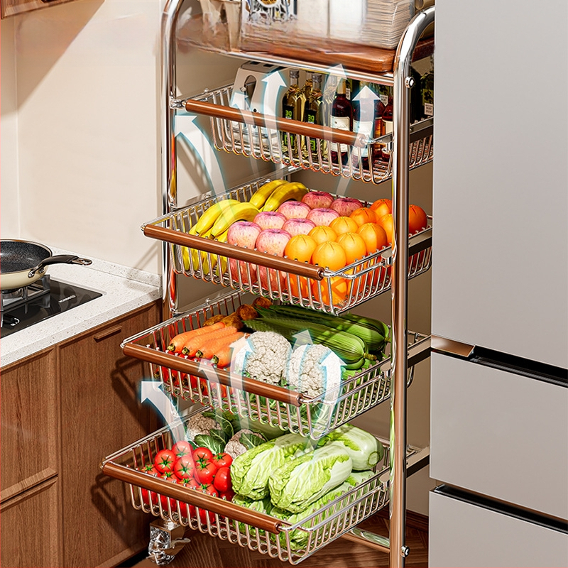 5-poschodový stojan na podlahe s kolieskami z uhlíkovej ocele – otočný, vlhkosť odolný organizér pre kuchyňu, spálňu a obývačku