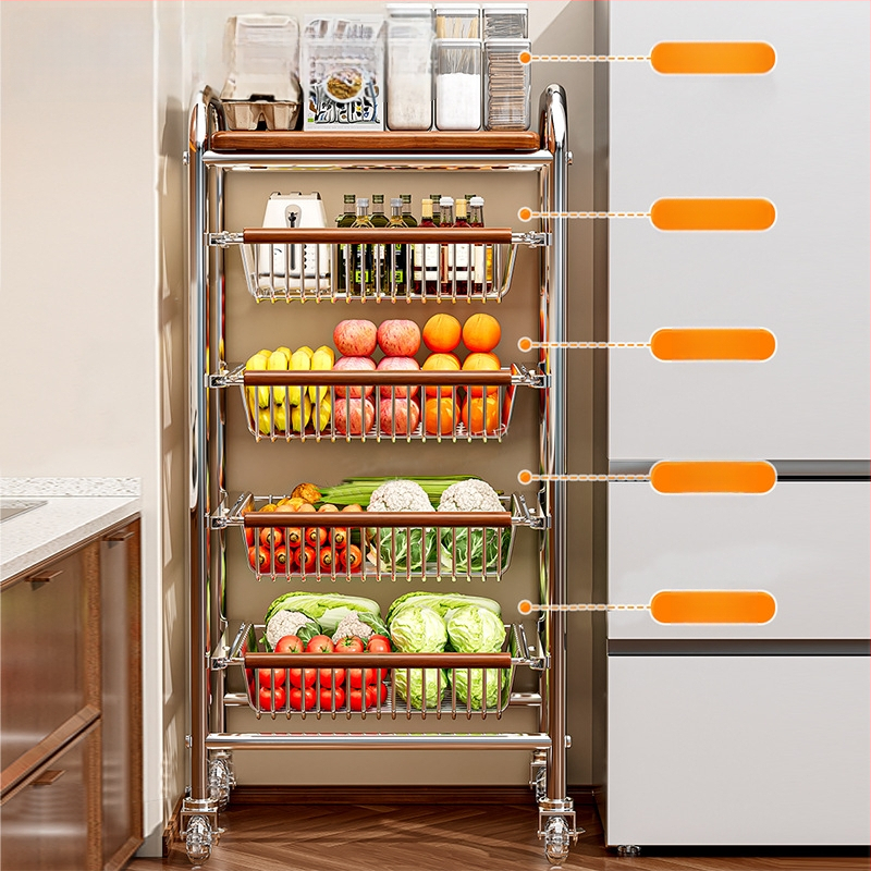 5-poschodový stojan na podlahe s kolieskami z uhlíkovej ocele – otočný, vlhkosť odolný organizér pre kuchyňu, spálňu a obývačku