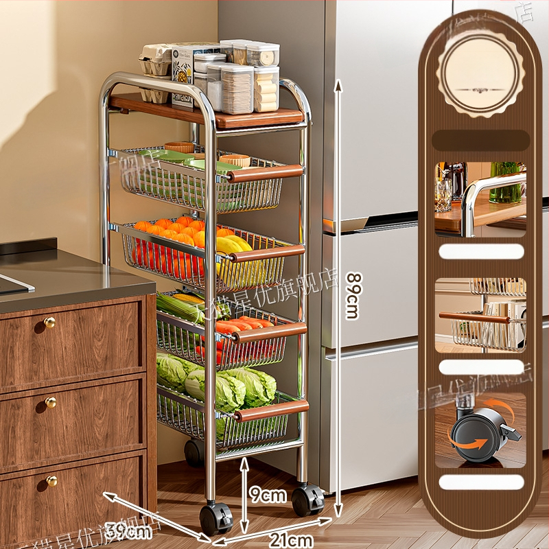 5-poschodový stojan na podlahe s kolieskami z uhlíkovej ocele – otočný, vlhkosť odolný organizér pre kuchyňu, spálňu a obývačku