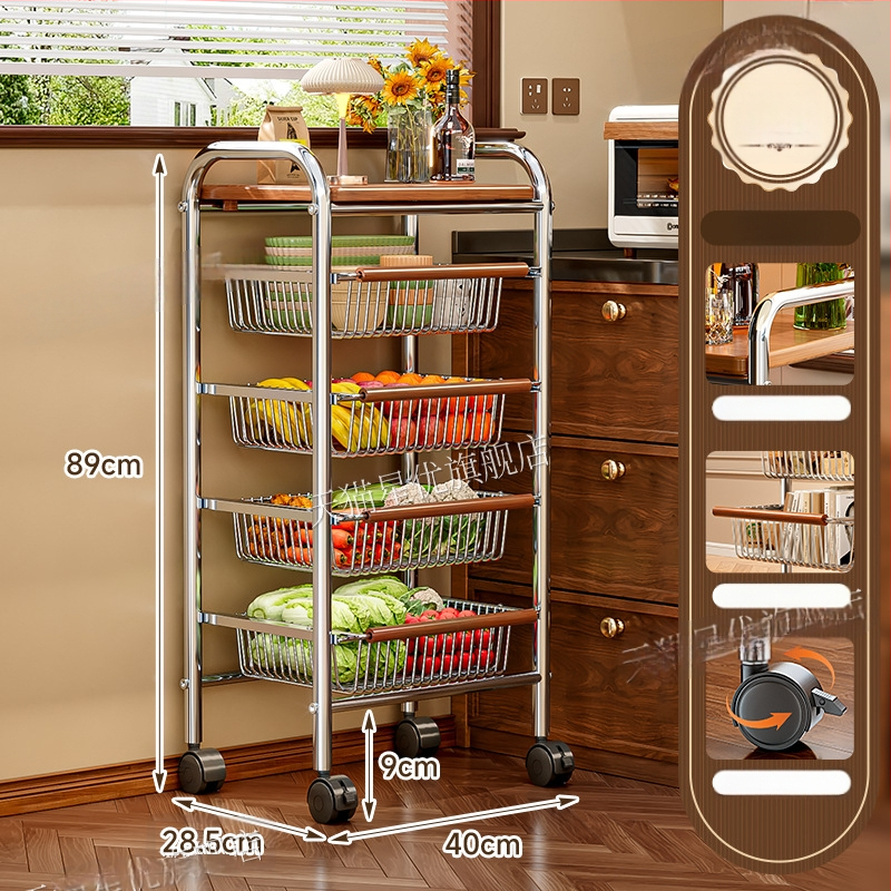 5-poschodový stojan na podlahe s kolieskami z uhlíkovej ocele – otočný, vlhkosť odolný organizér pre kuchyňu, spálňu a obývačku