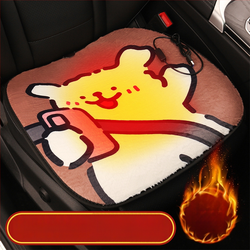 USB vykurovacia sedačka do auta – zimný plyšový karikatúrny dizajn, povrch polyester, výplň pena, pre auto alebo kanceláriu