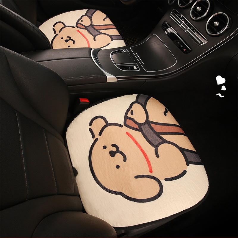 USB vykurovacia sedačka do auta – zimný plyšový karikatúrny dizajn, povrch polyester, výplň pena, pre auto alebo kanceláriu