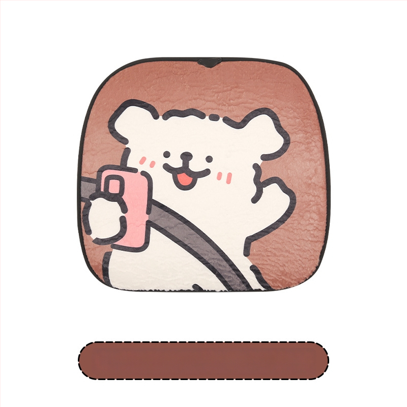 USB vykurovacia sedačka do auta – zimný plyšový karikatúrny dizajn, povrch polyester, výplň pena, pre auto alebo kanceláriu