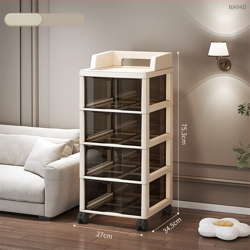 Šesťúrovňový úložný kabinet so zásuvkami, pohyblivý, stojaci na podlahe, plastový