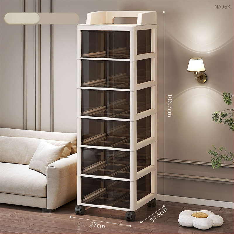 Šesťúrovňový úložný kabinet so zásuvkami, pohyblivý, stojaci na podlahe, plastový