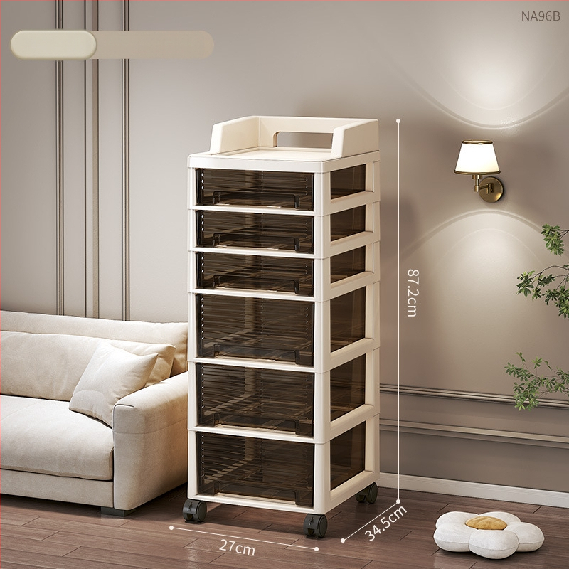 Šesťúrovňový úložný kabinet so zásuvkami, pohyblivý, stojaci na podlahe, plastový