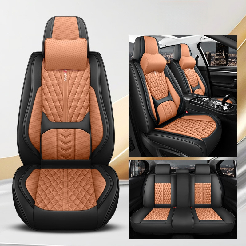 Kožený set poťahov sedadiel pre auto, päťmiestny, s 3D bedrovou oporou, univerzálne pre všetky ročné obdobia