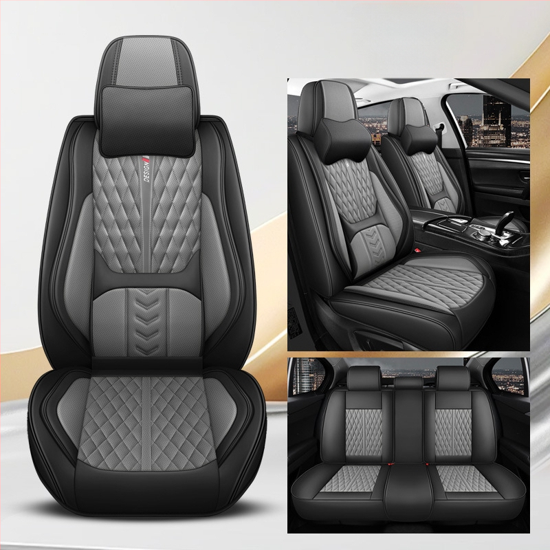 Kožený set poťahov sedadiel pre auto, päťmiestny, s 3D bedrovou oporou, univerzálne pre všetky ročné obdobia