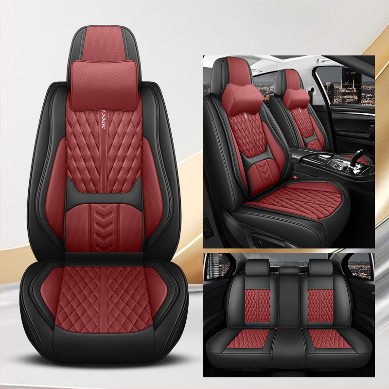 Kožený set poťahov sedadiel pre auto, päťmiestny, s 3D bedrovou oporou, univerzálne pre všetky ročné obdobia