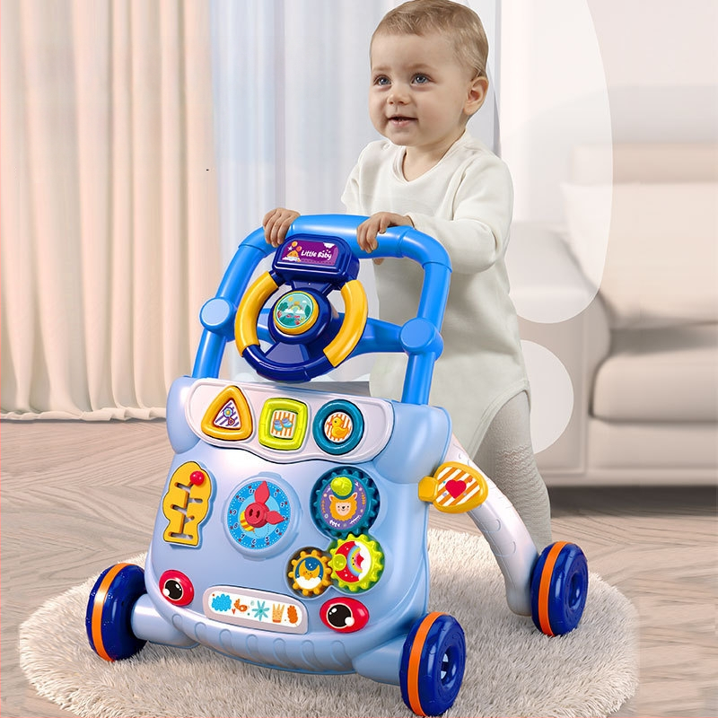 Chodítko pre batoľatá s dizajnom proti prevráteniu, viacfunkčné ručne poháňané chodítko pre vek 0–3 roky, plastová konštrukcia, hudobný prvok