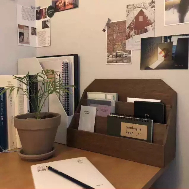 Drevený stolný úložný box s tromi priehradkami, moderný minimalistický štýl, model MS-9235