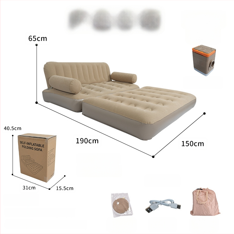 Nafukovací kempingový gauč s vysokým operadlom, flocking + PVC, hmotnosť 5,2 kg, pre dospelých