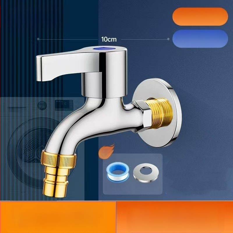 Prívodný kohútik k práčke s keramickým diskovým ventilom, mosadzné telo, chrómovaný povrch, jednoručný, CE certifikovaný