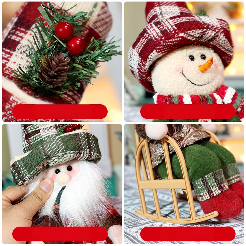 Vianočná retro bábika z textilu, sediaca figúrka, štýl kreslený, vianočná dekorácia