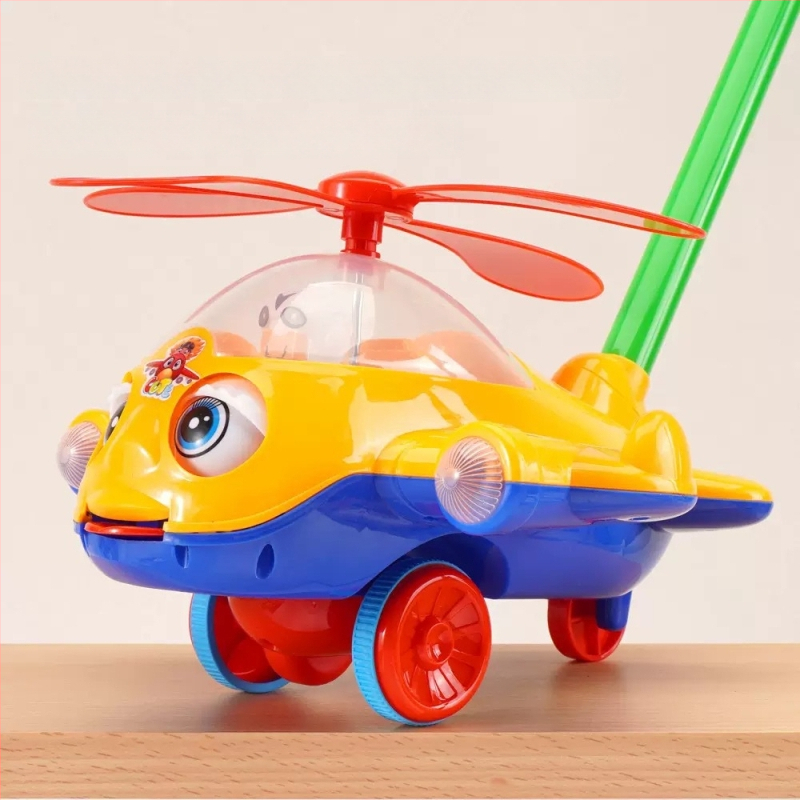 Vodička na tlačenie a učenie – motív lietadla, protišmyková rukoväť, zvonček, plast, pre deti 0–3 rokov, vonkajšie použitie