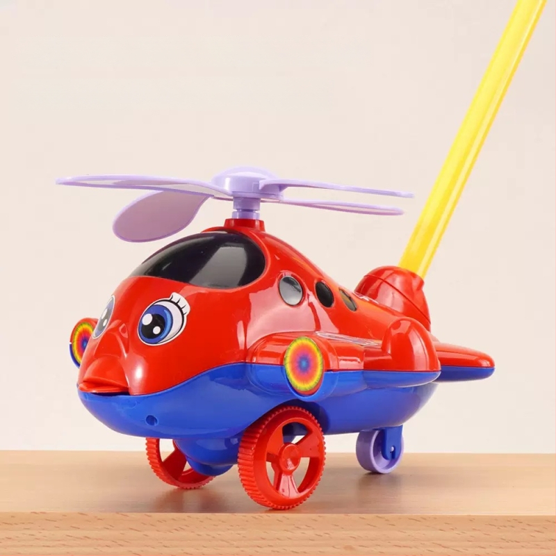 Vodička na tlačenie a učenie – motív lietadla, protišmyková rukoväť, zvonček, plast, pre deti 0–3 rokov, vonkajšie použitie