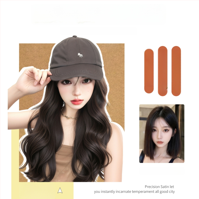 Parochňa pre ženy s integrovaným klobúkom, dlhé rovné vlasy — ofina rovná, vlasy z teplovzdorného syntetického vlákna, nie je možné farbiť