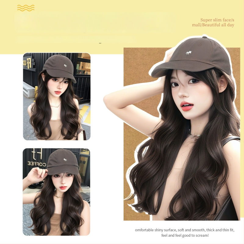 Parochňa pre ženy s integrovaným klobúkom, dlhé rovné vlasy — ofina rovná, vlasy z teplovzdorného syntetického vlákna, nie je možné farbiť