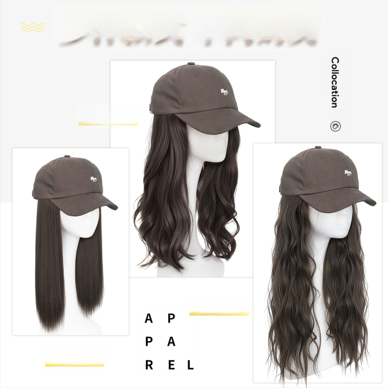 Parochňa pre ženy s integrovaným klobúkom, dlhé rovné vlasy — ofina rovná, vlasy z teplovzdorného syntetického vlákna, nie je možné farbiť