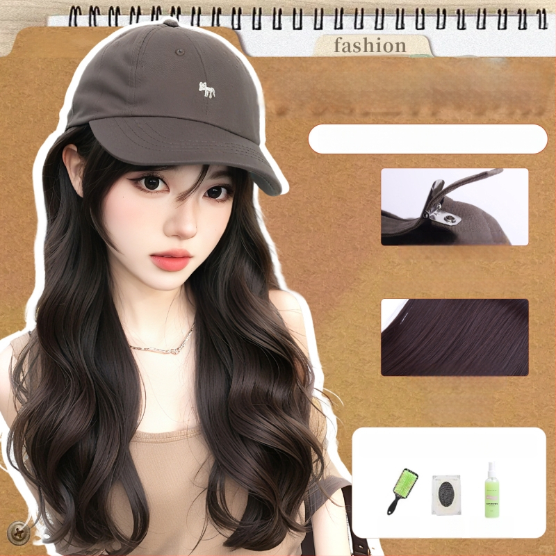 Parochňa pre ženy s integrovaným klobúkom, dlhé rovné vlasy — ofina rovná, vlasy z teplovzdorného syntetického vlákna, nie je možné farbiť