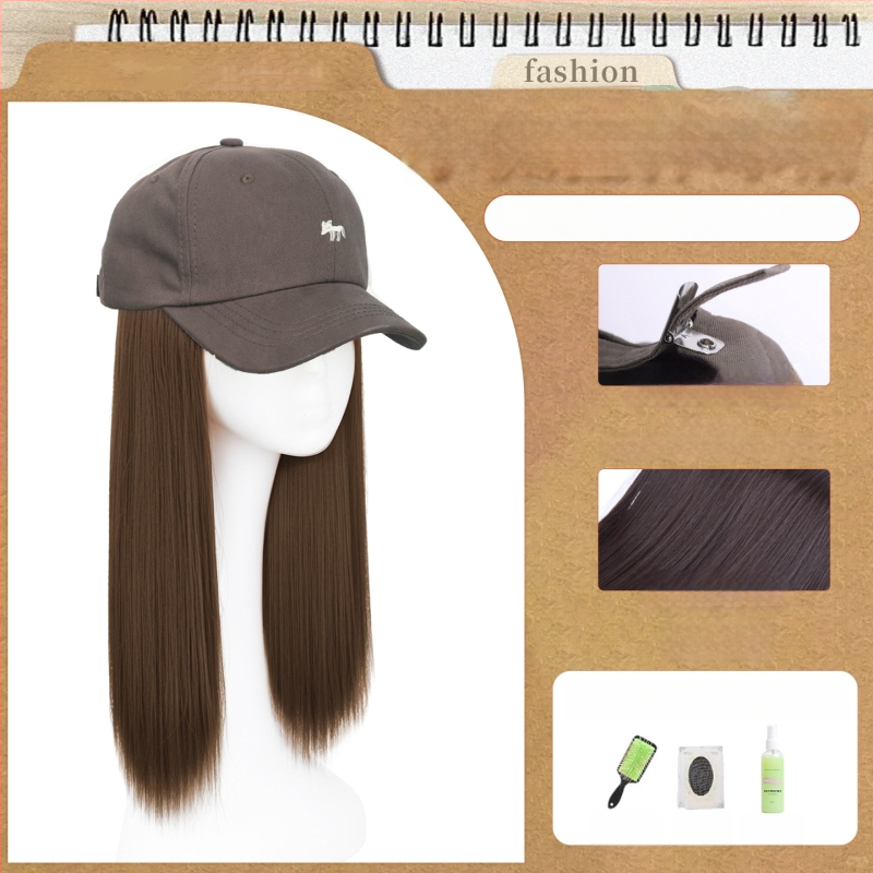 Parochňa pre ženy s integrovaným klobúkom, dlhé rovné vlasy — ofina rovná, vlasy z teplovzdorného syntetického vlákna, nie je možné farbiť