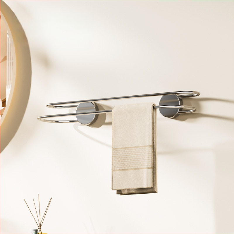 Nerezový držiak na uteráky so sacou a dvojitou tyčou do kúpeľne – bez vrtania