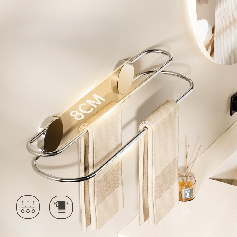 Nerezový držiak na uteráky so sacou a dvojitou tyčou do kúpeľne – bez vrtania