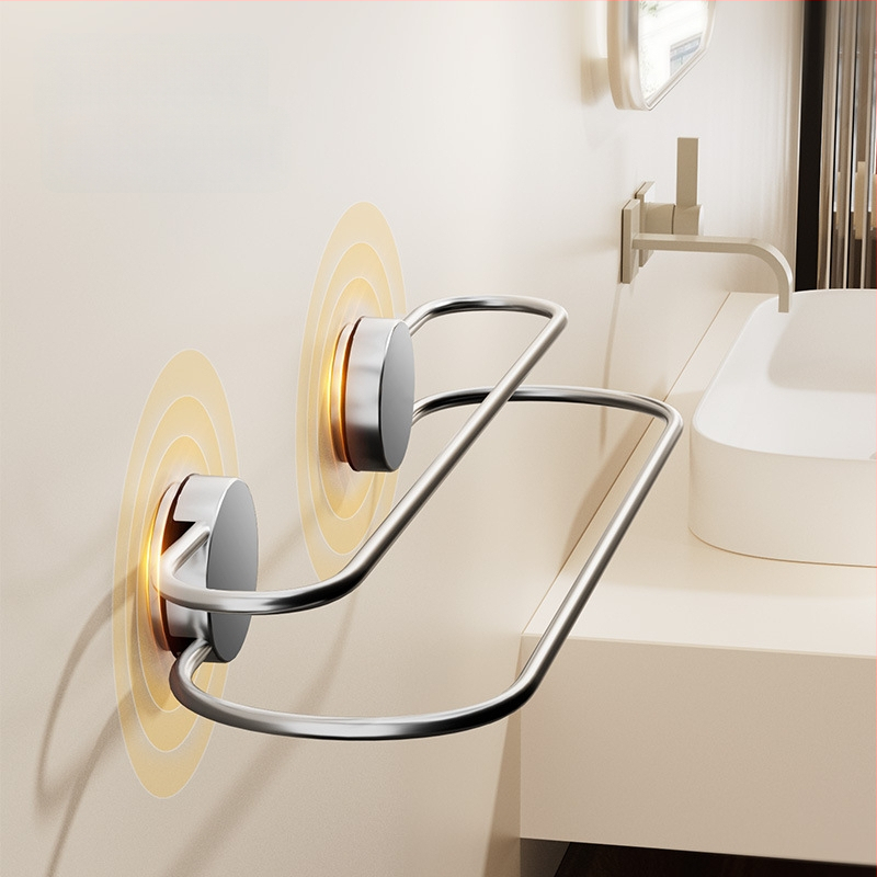 Nerezový držiak na uteráky so sacou a dvojitou tyčou do kúpeľne – bez vrtania