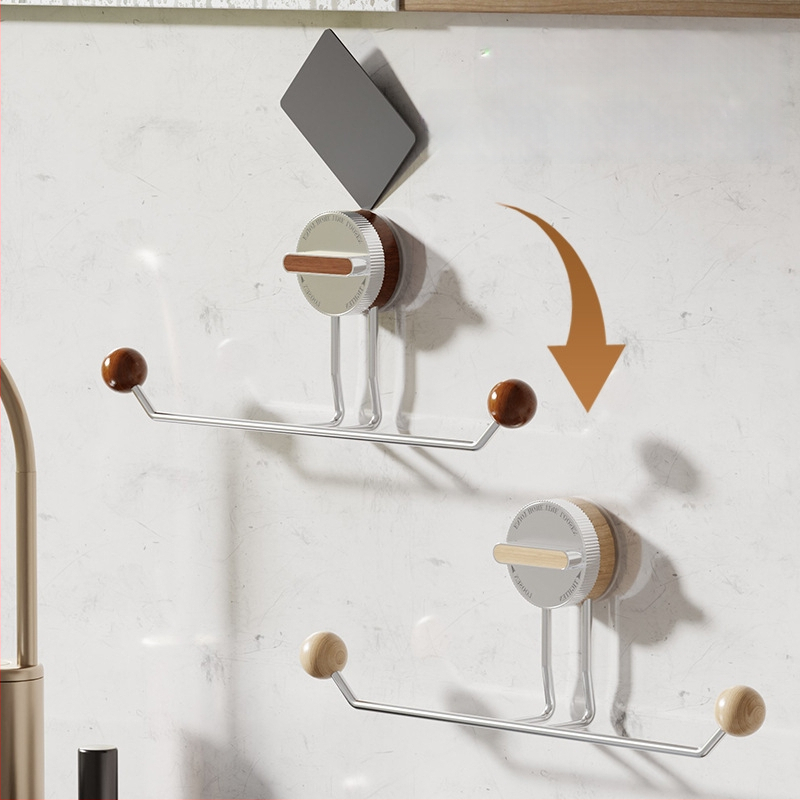 Držiak na uteráky s vákuovým uchytením, bez vŕtania, nerezová oceľ, drevený vzhľad, kúpeľňa a kuchyňa – Shell Stone