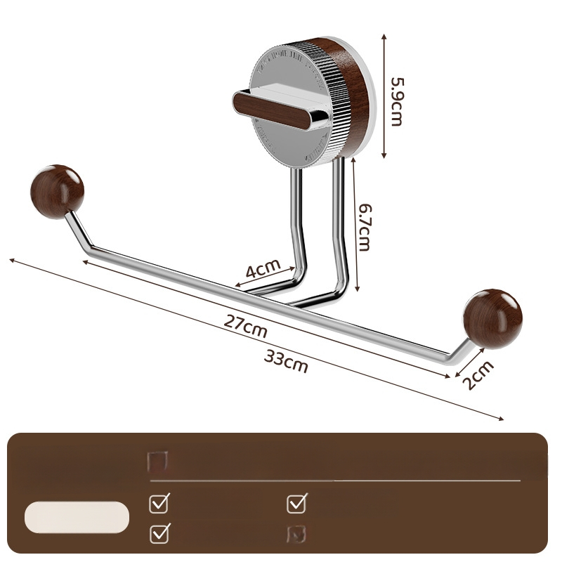 Držiak na uteráky s vákuovým uchytením, bez vŕtania, nerezová oceľ, drevený vzhľad, kúpeľňa a kuchyňa – Shell Stone