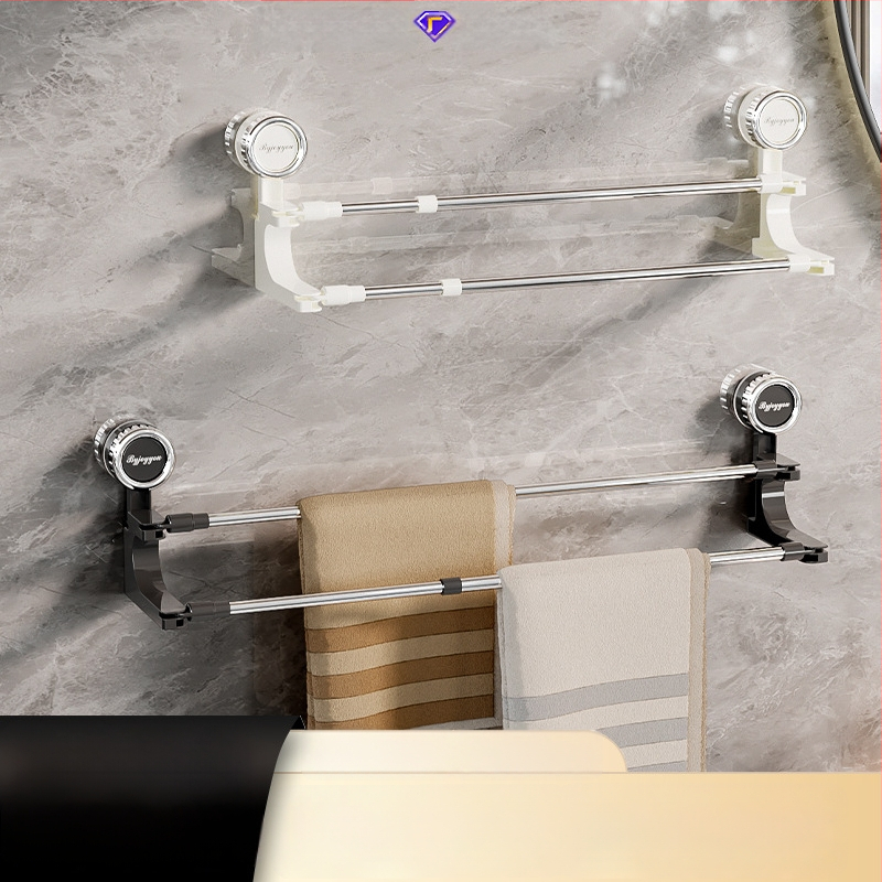 Jiuyue Otáčajúci sa držiak uterák s vákuovým uchytením, dvojitý stĺp, teleskopický, bez vŕtania, dvojúrovňové zavesenie