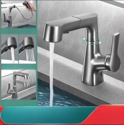 M13 Meďový umývadlový kohútik s ťahacím výsuvom – miešanie, keramický kartridž, povrchová úprava s vodným leskom